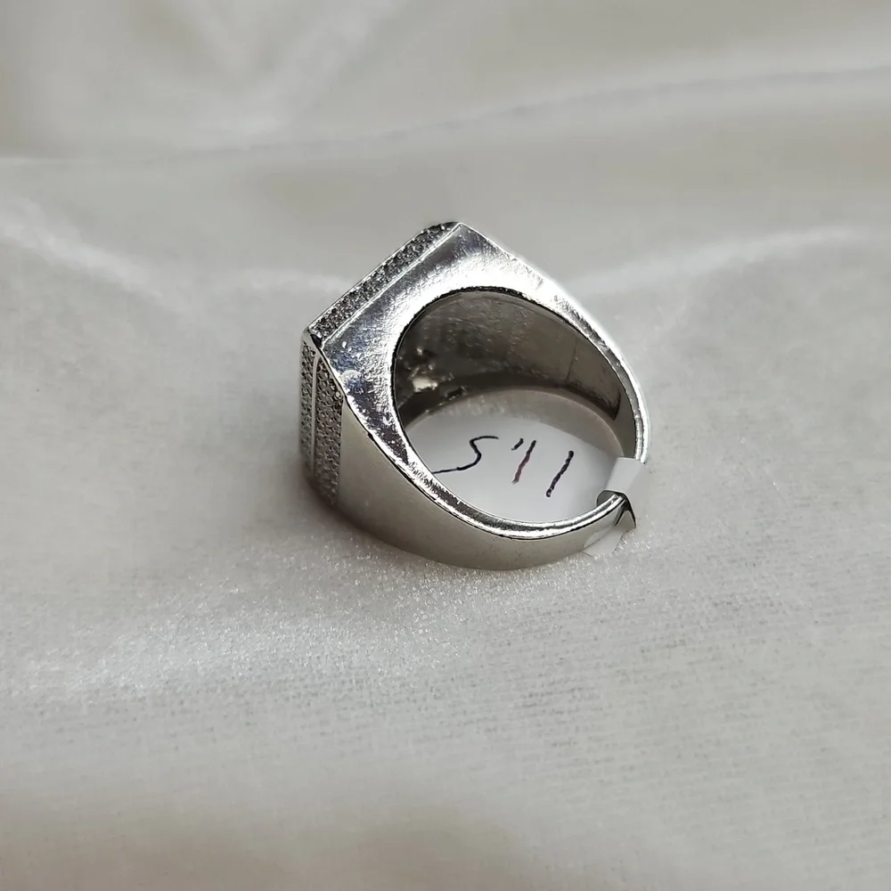 Men's or Unisex Silver Wide Band Ring Fashion Ring Rhinestones Square Setting